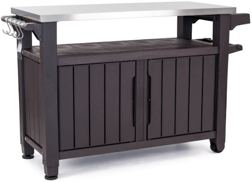 Keter Unity Portable Outdoor Table and Storage Cabinet with Hooks